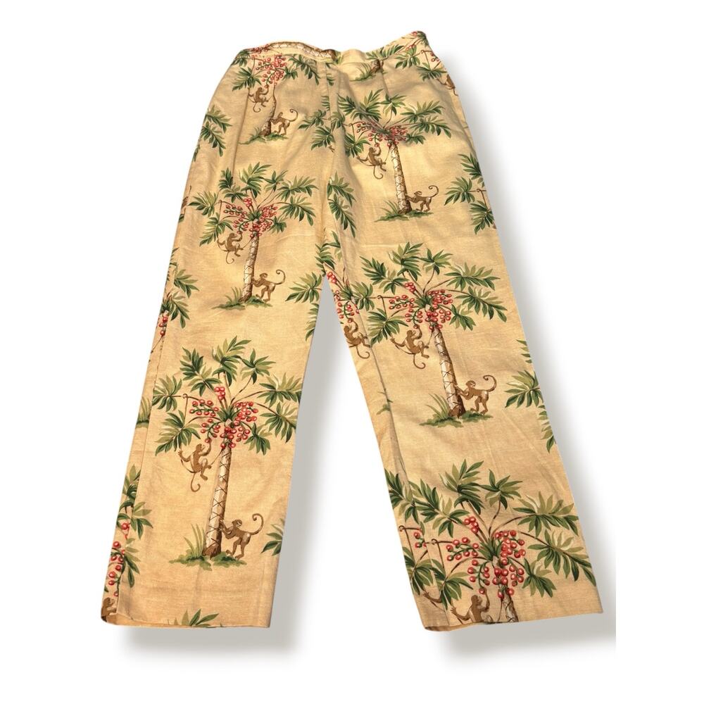 Petite Monkey Palm Tree Print Pants Size 8 American Vintage Vacation Tropical